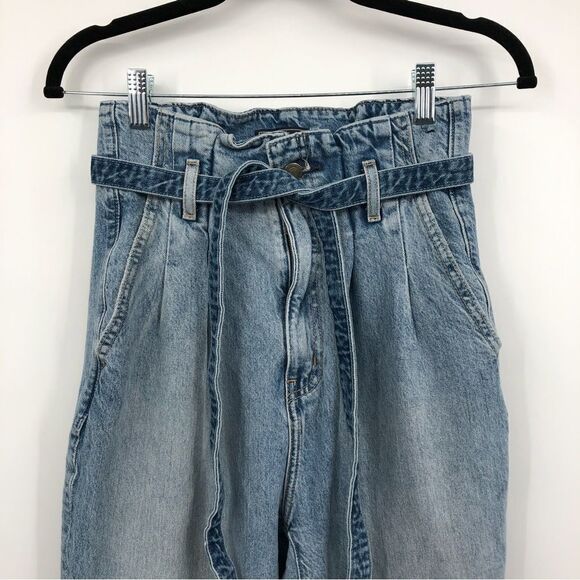 Abercrombie & Fitch Mom Jean High Rise Paper Bag Tie Waist Womens 0R - Picture 3 of 9